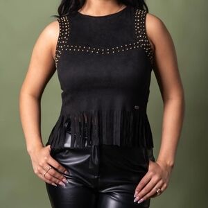 Studded Black Fringe Top